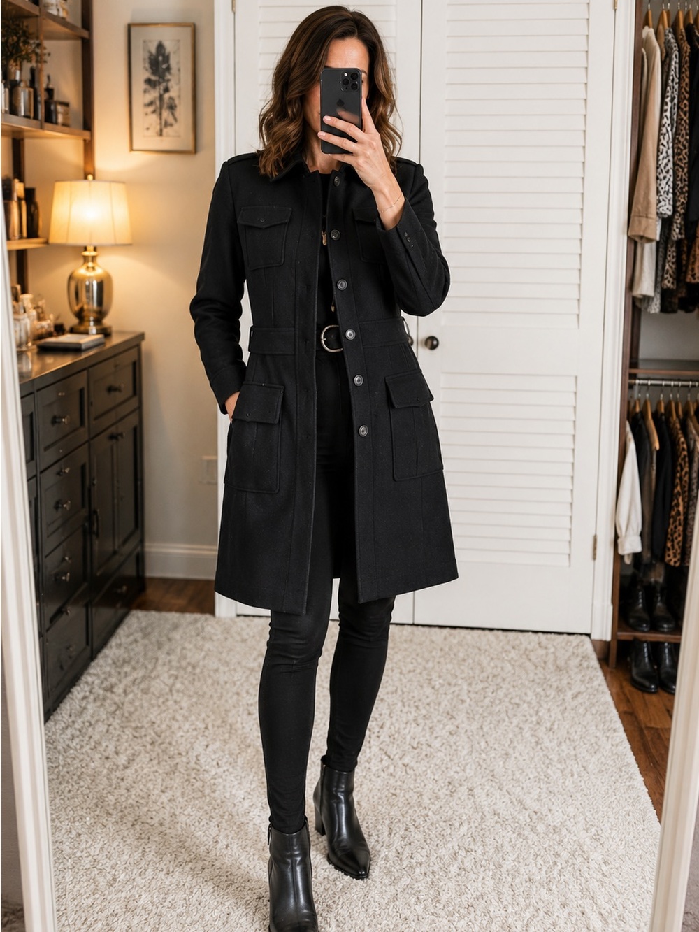 Banana Republic Italian Wool Blend Military Utility Coat Black M